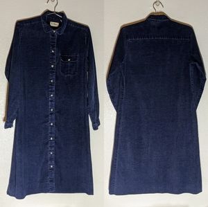VTG LL Bean Corduroy Long Sleeve Button Up Dress